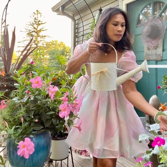 Babydoll Rainbow Tie Dye Puff Sleeve Mini Dress - Picture 10 of 14